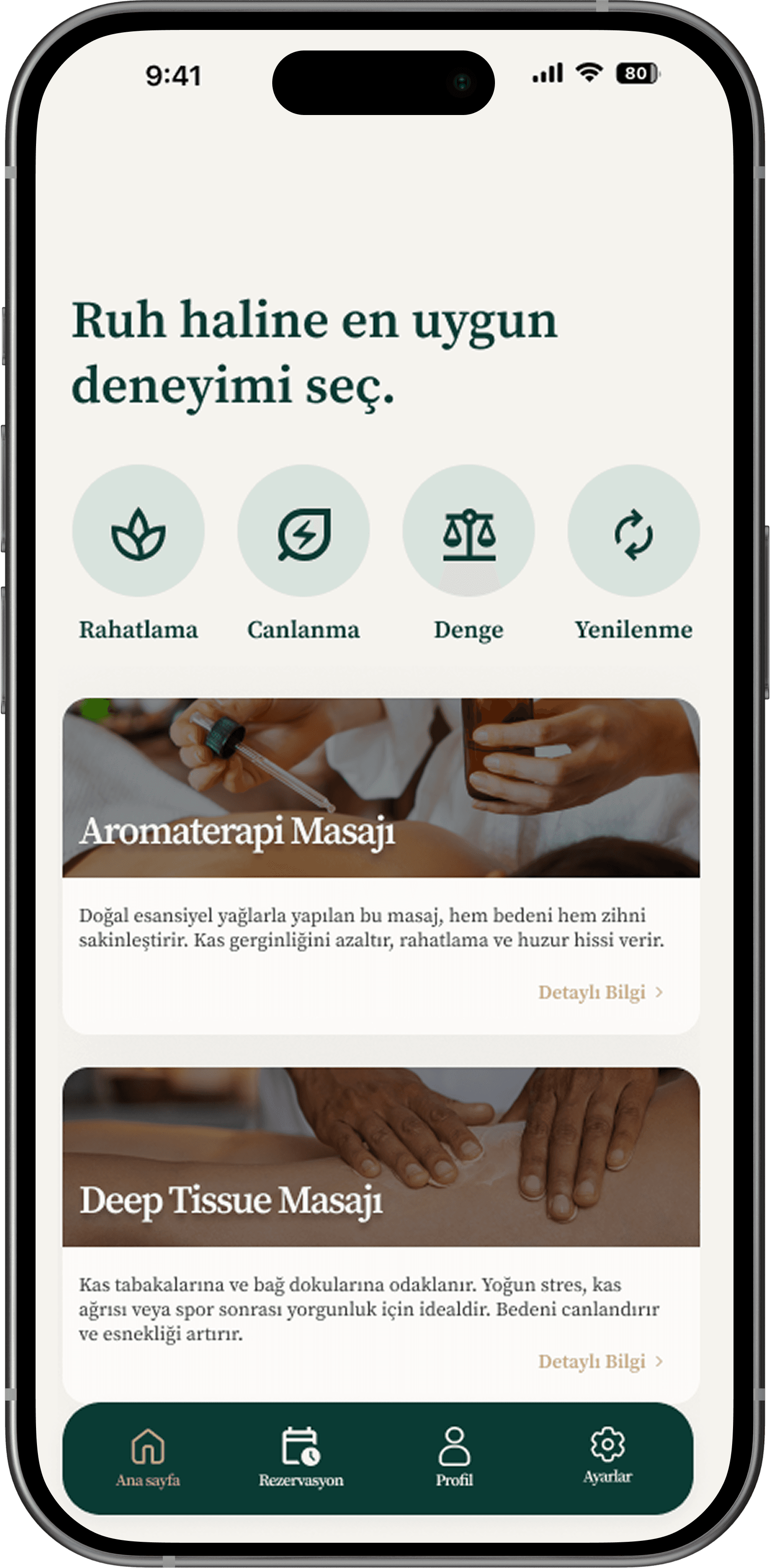 Spa uygulaması ana ekran