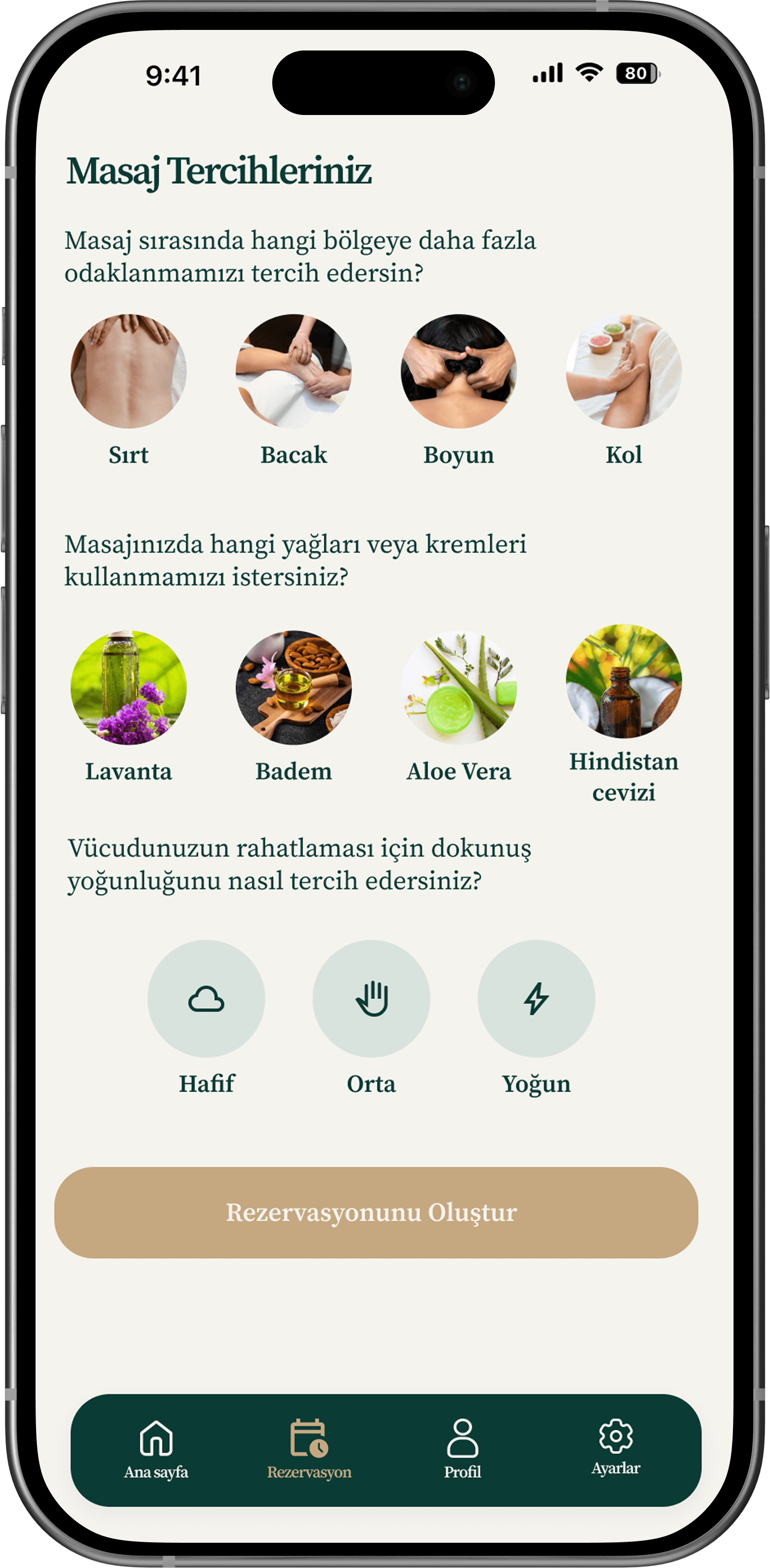 Tercih ayarları ekranı